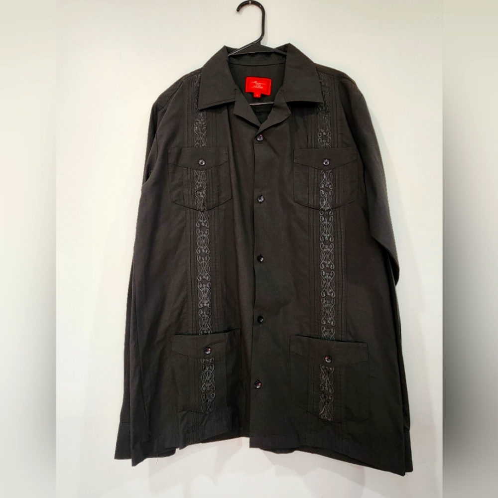 Small Guayabera style black long sleeve